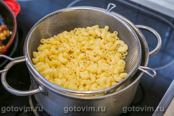 Макароны с белыми грибами и беконом