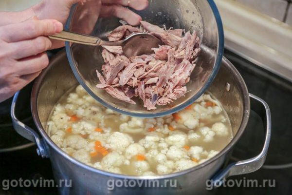 Суп из свинины с цветной капустой и чечевицей